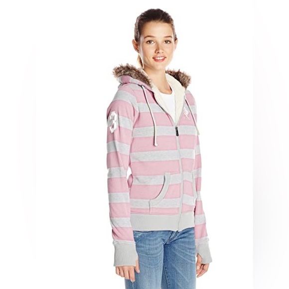 US Polo Assn. Junior's Striped Fleece Hoodie - Picture 1 of 11